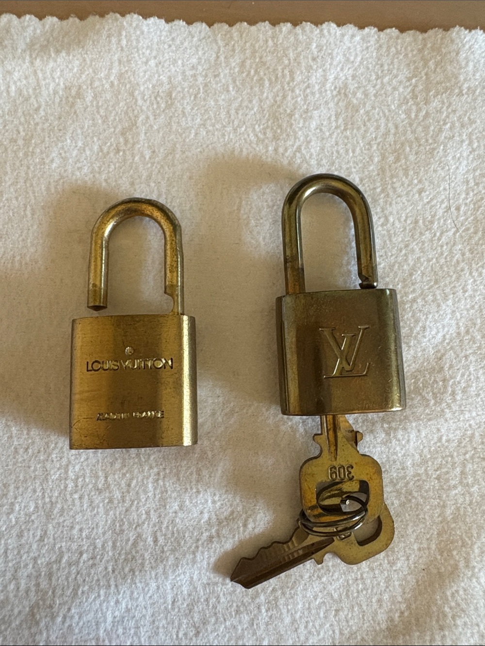 Qty one - Louis Vuitton Brass Tone Padlock and Keys - Gold/Bronze Finish